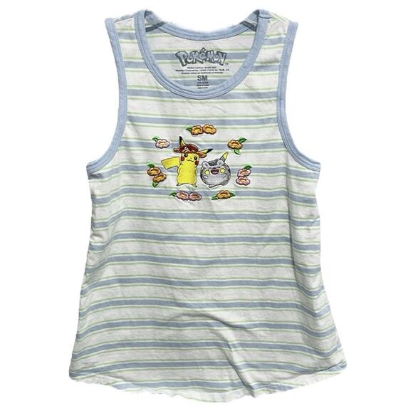 Pokemon Womens Emboidered Tank Top Size Small Pikachu Togedemaru Stripes Floral - Picture 1 of 4